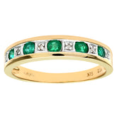 0.29ct Round Emerald and Diamond Eternity Ring in UK Hallmarked 9ct Yellow Gold